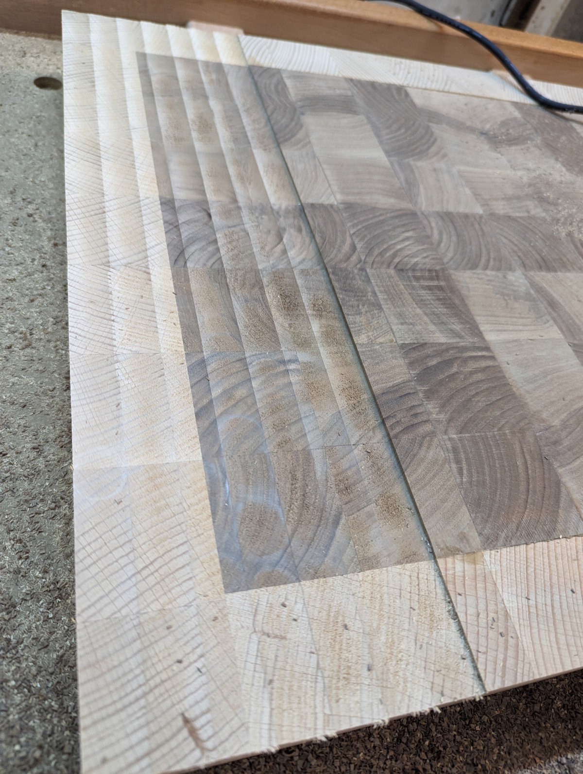 Close-up of torn end grain left by the router sled