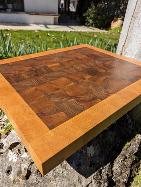 End-Grain Walnut & Beech Cutting Board, smooth surface